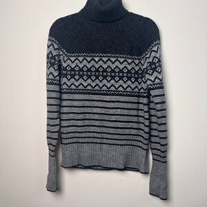 Icebreaker Merino Wool Blend Sweater Women's Med Black Gray Geometric Turtleneck